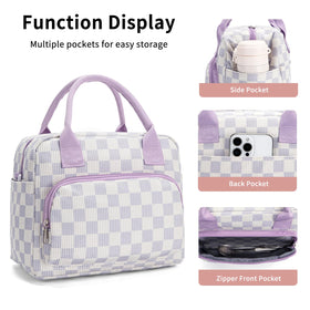 Front zipper pocket stores snacks or utensils for quick access.