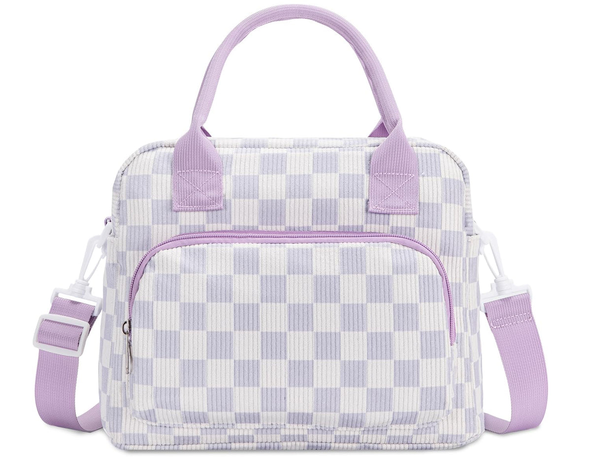 OYLOLA lunch bag for women in beige-plaid, front view with roomy insulated main compartment.