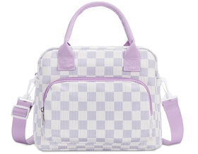 OYLOLA lunch bag for women in beige-plaid, front view with roomy insulated main compartment.