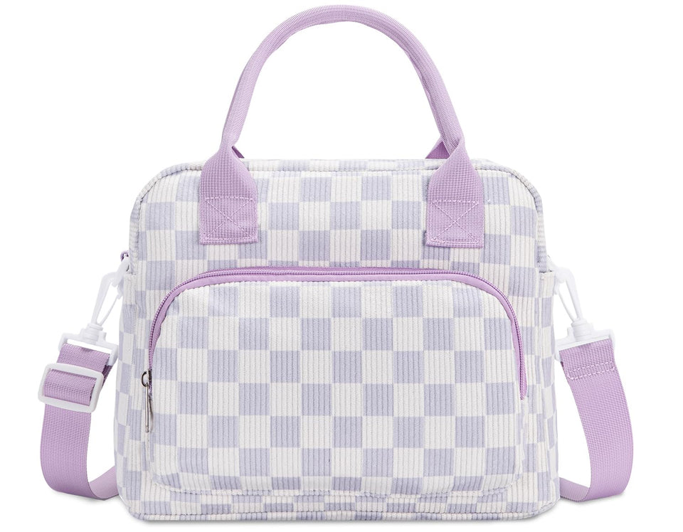 OYLOLA lunch bag for women in beige-plaid, front view with roomy insulated main compartment.