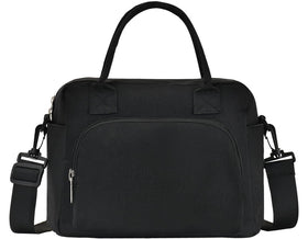 OYLOLA lunch bag front view highlights stylish black corduroy and roomy main compartment for meals.