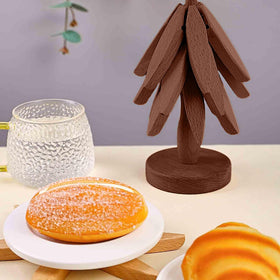 Oylyoyea Tree Shape Trivet Set close-up shows natural wood grain and rustic charm