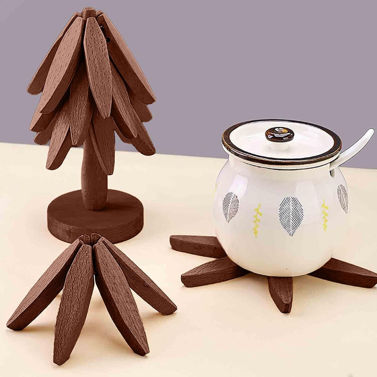 Oylyoyea Tree Shape Trivet Stand demonstrates compact storage and easy setup