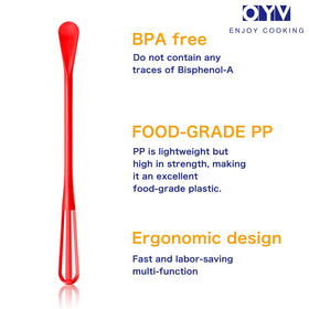 OYV mini whisk with ergonomic handle for effortless egg beating and stirring.