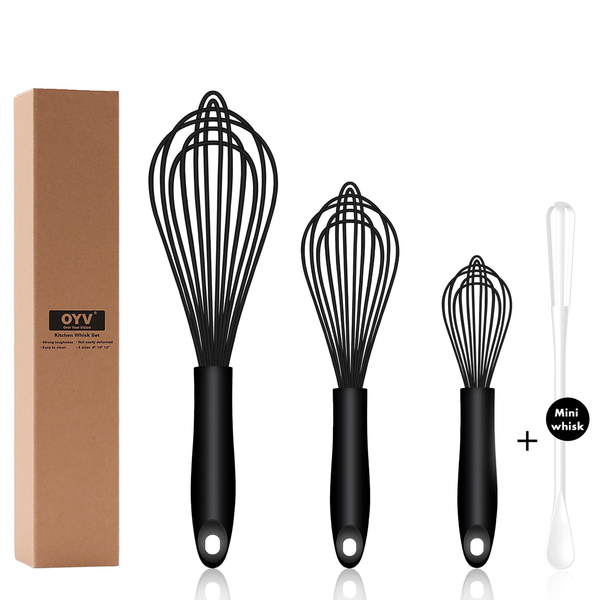 OYV silicone whisk set 3 with sealed design for easy cleaning.