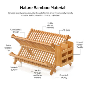 Oyydecor bamboo dish-drying rack side tier holds cups and bowls after washing.