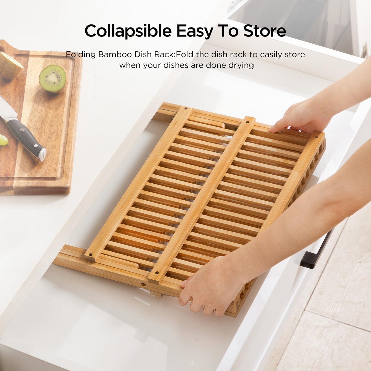 Oyydecor bamboo dish-drying rack external utensil holder for organized drying.