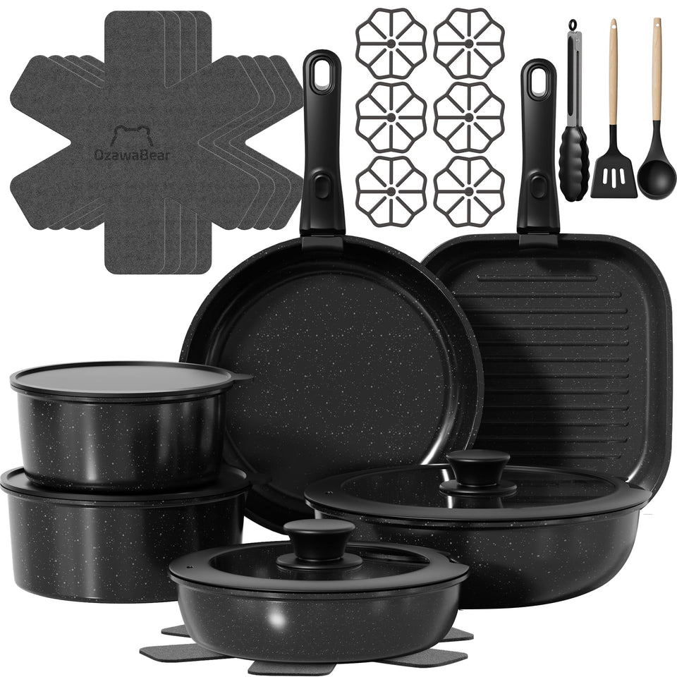 OzawaBear 26-pcs set with detachable handles for easy RV storage.