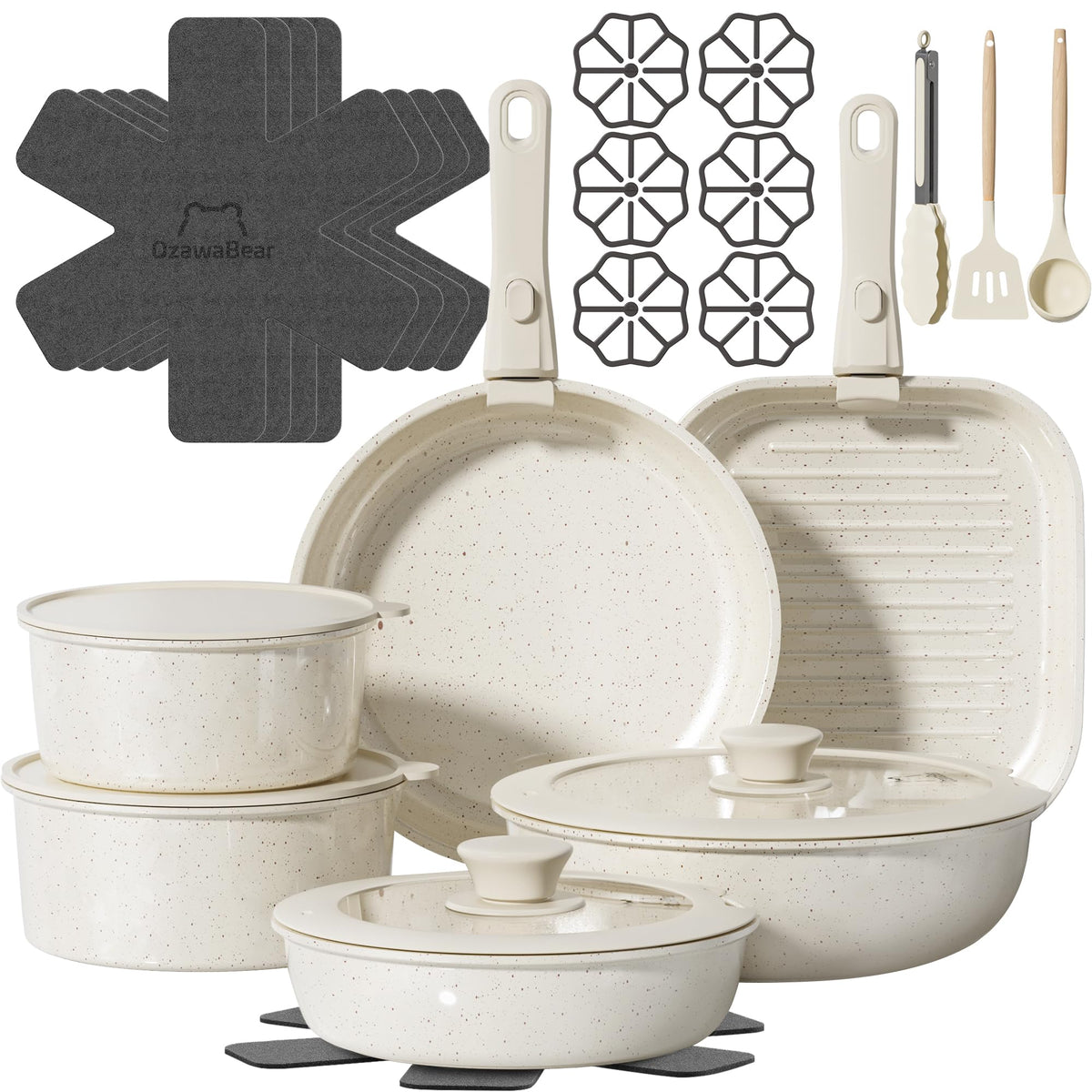 OzawaBear 26-pcs pots and pans set with nonstick coating for easy release
