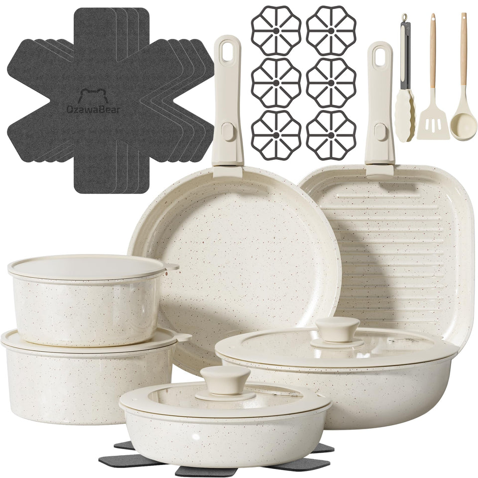 OzawaBear 26-pcs pots and pans set with nonstick coating for easy release