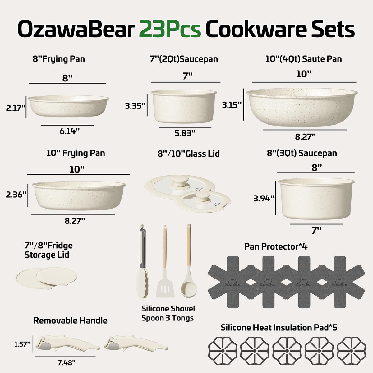 OzawaBear detachable-handles cookware system demonstrates compact storage for small spaces.