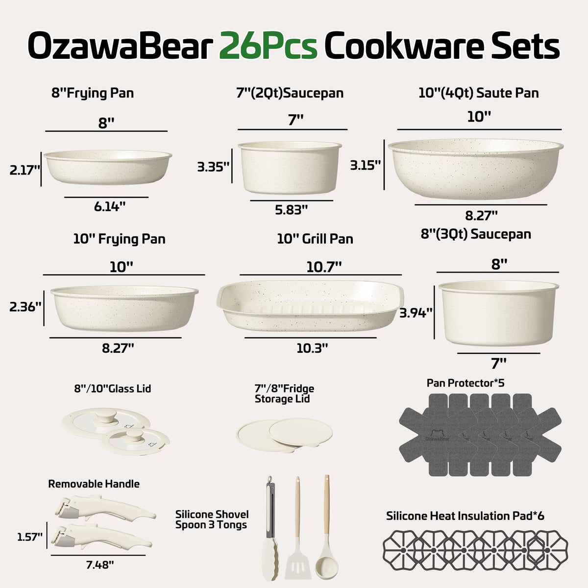 OzawaBear detachable-handles cookware showing removable handles for compact RV storage