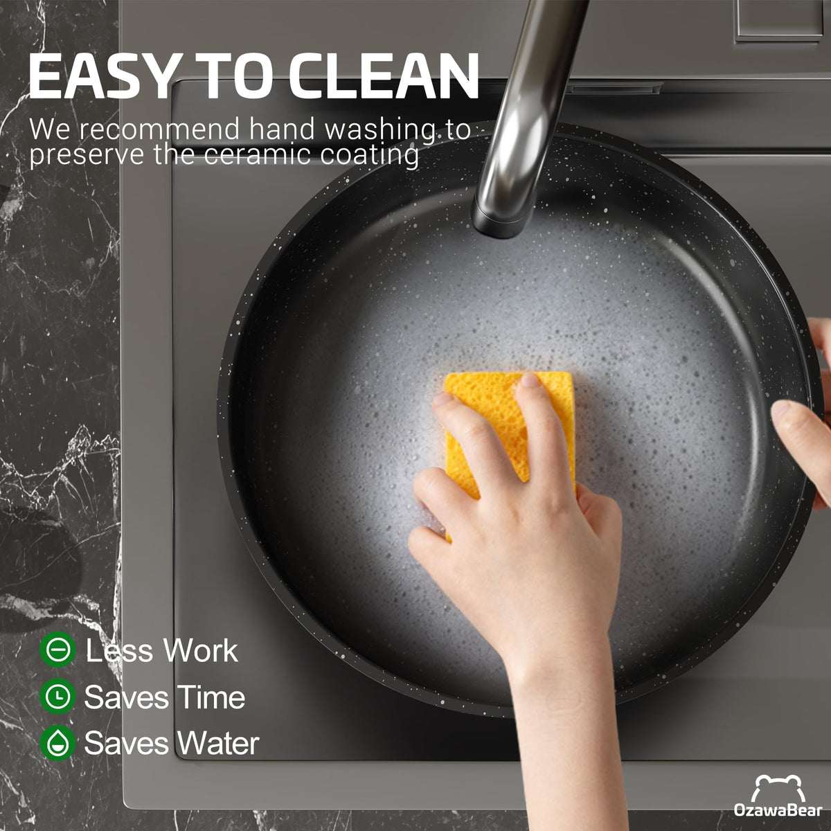 OzawaBear easy-clean surface speeds washing with minimal effort.