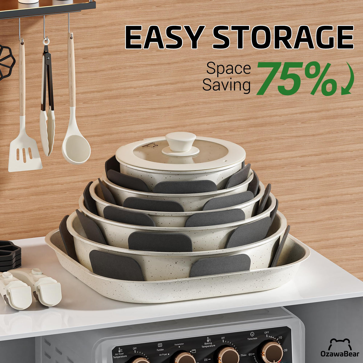 OzawaBear oven-safe up to 550°F with silicone lids for versatile cooking