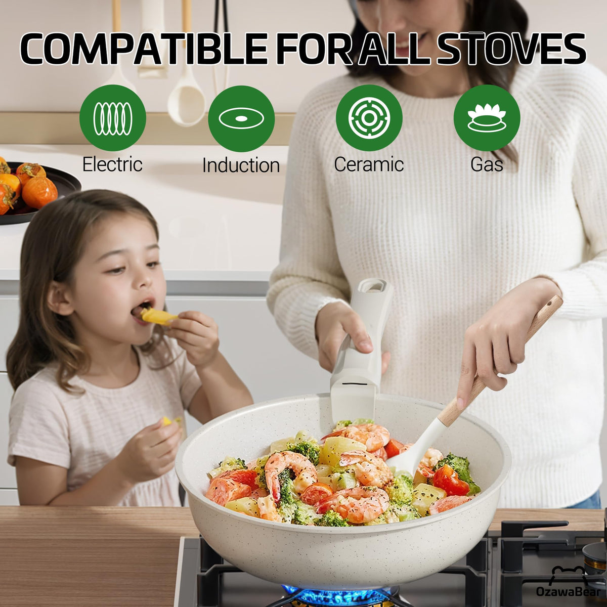 OzawaBear silicone lids and sealing lids shown for oven-safe use and airtight storage.