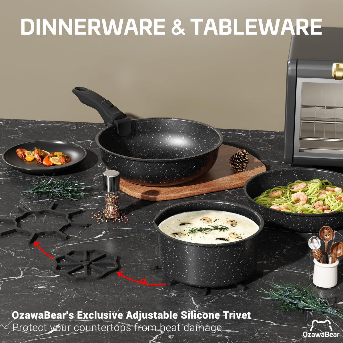 OzawaBear space-saving storage reduces cabinet footprint for small kitchens
