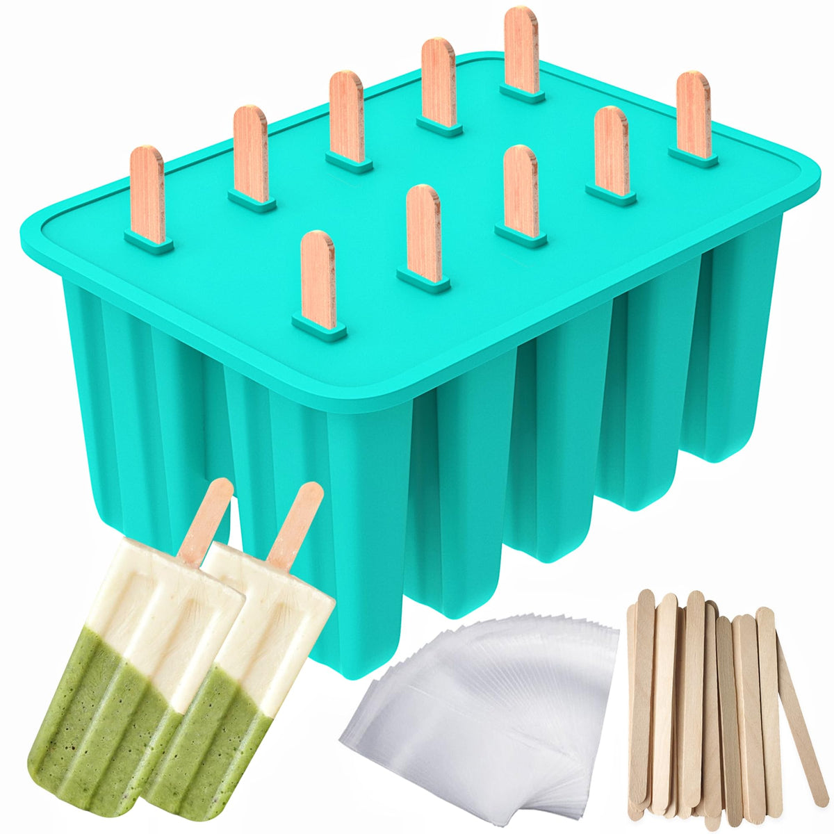 Ozera popsicles molds 10-cavity setup shows quick, shared treats for the family.