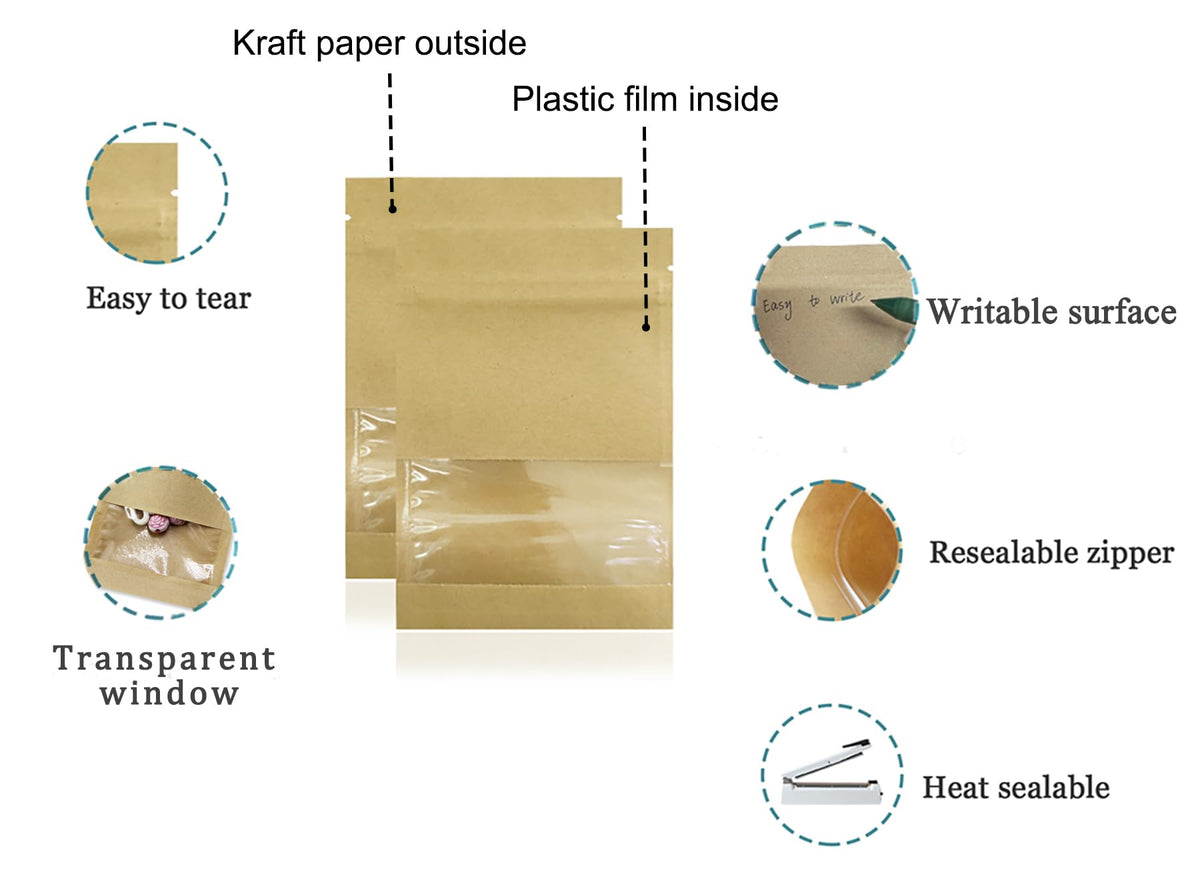 PABCK brown kraft paper envelope with window shows contents at a glance.