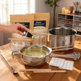 Pachsi wax pouring pot with lip spout enables drip-free transfer.
