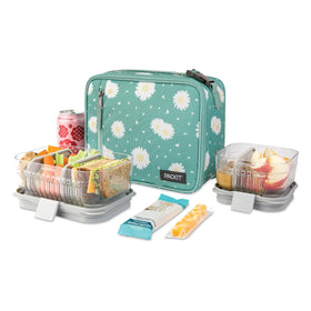 Zip closure and front pocket keep snacks secure and accessible during commutes.