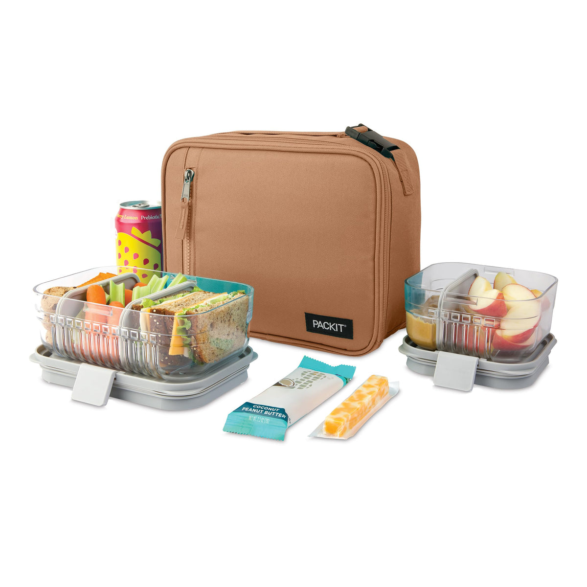 PackIt Freezable Classic Lunch Box Almond, back view shows durable build for daily meals.