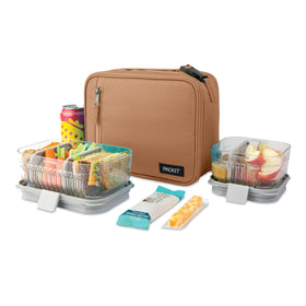 PackIt Freezable Classic Lunch Box Almond, back view shows durable build for daily meals.