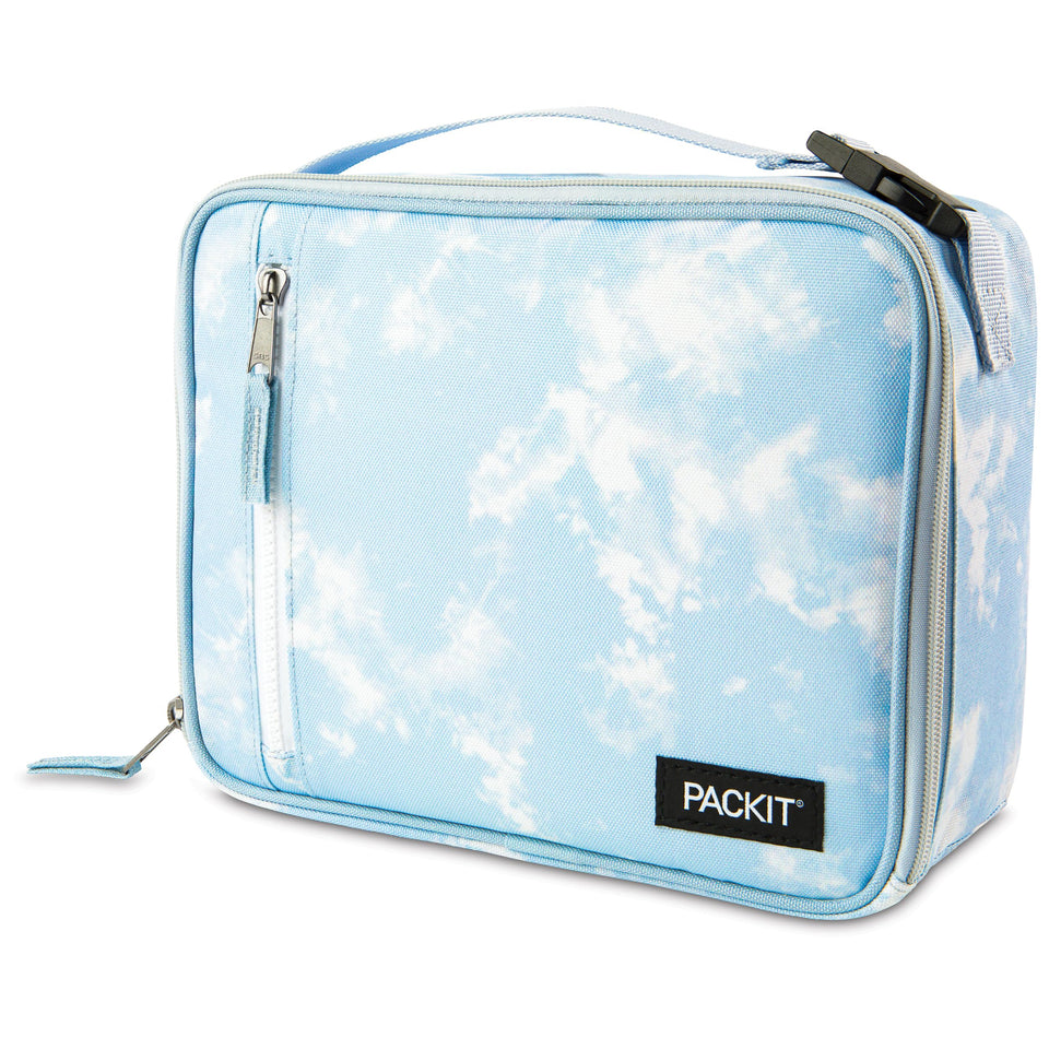 PackIt Freezable Classic Lunch Box Blue Sky with front pocket for quick access.