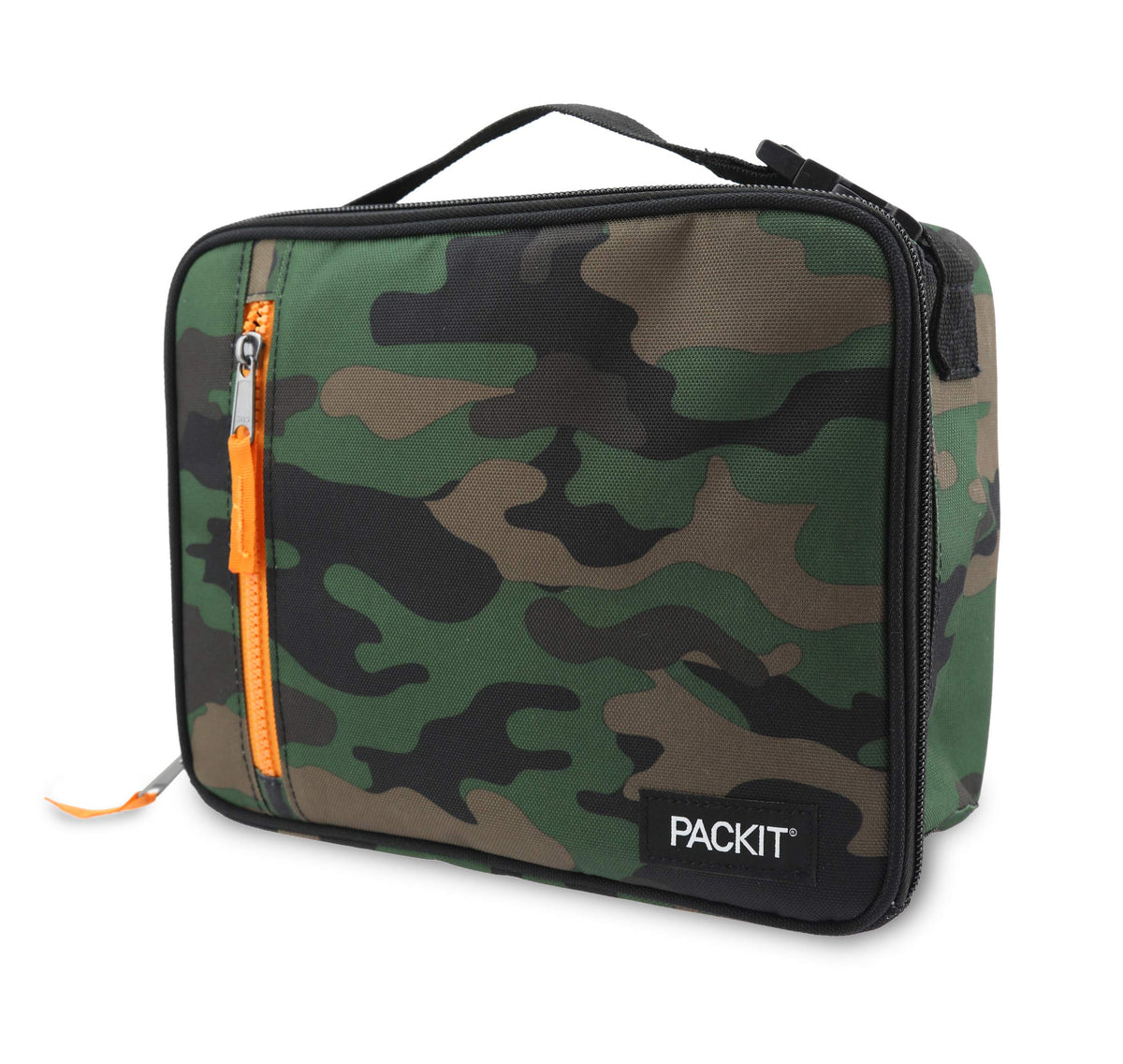 PackIt Freezable Classic Lunch Box camo front view keeps meals cold.