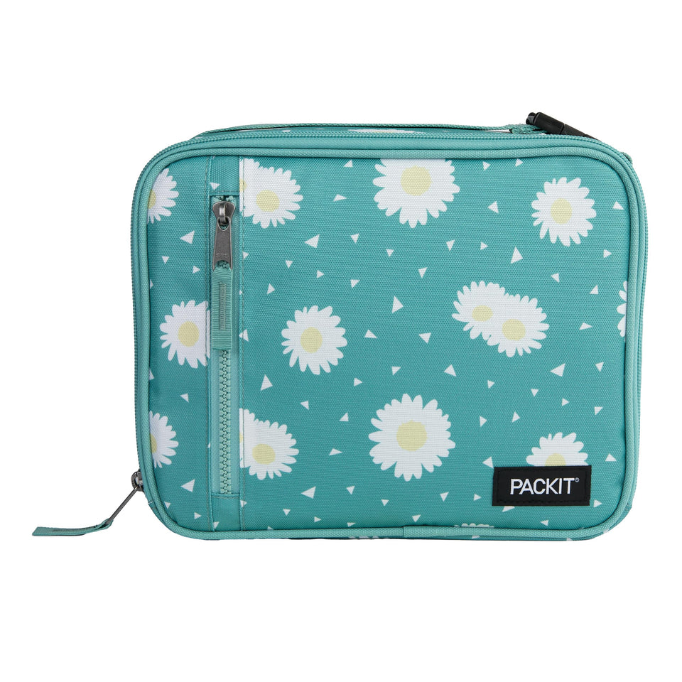 PackIt Daisy Sage lunch box with front pocket keeps meals organized on the go.