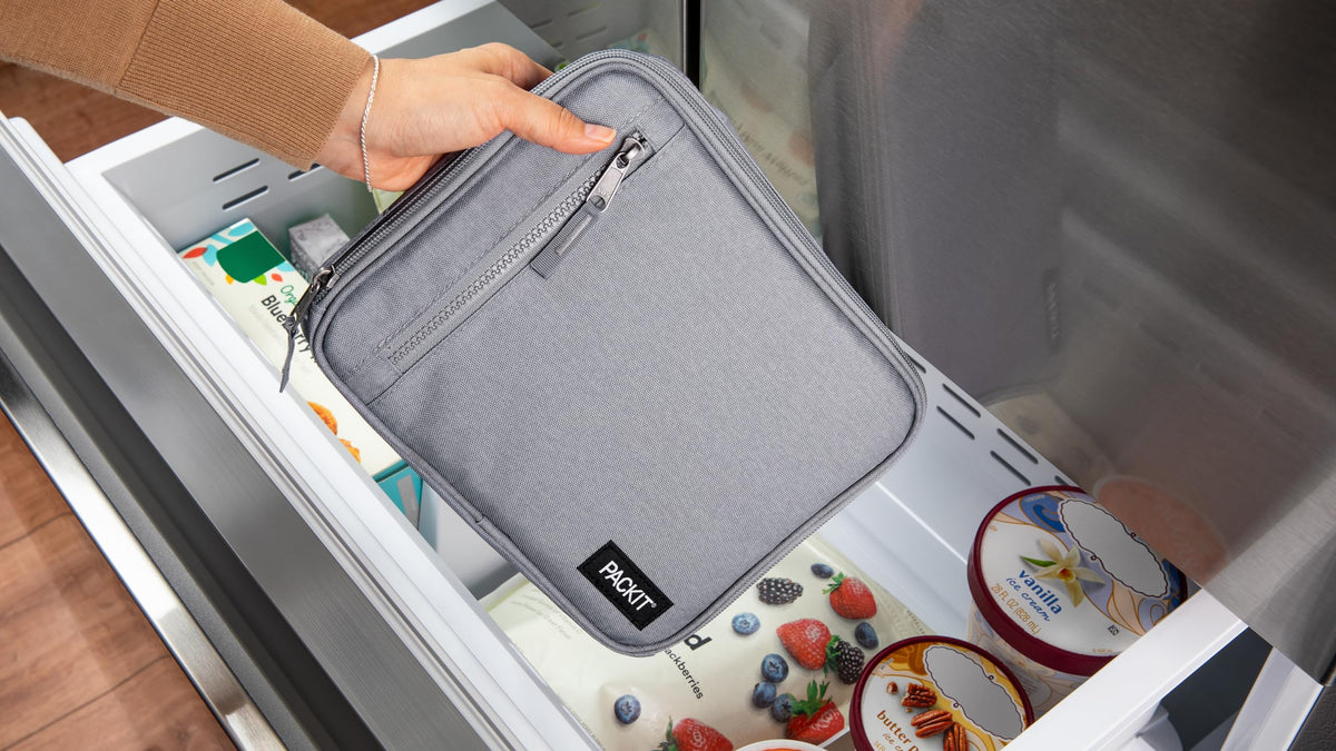 PackIt Freezable Classic Lunch Box Gray Fog | EcoFreeze Technology, Collapsible & Reusable for Work Lunches