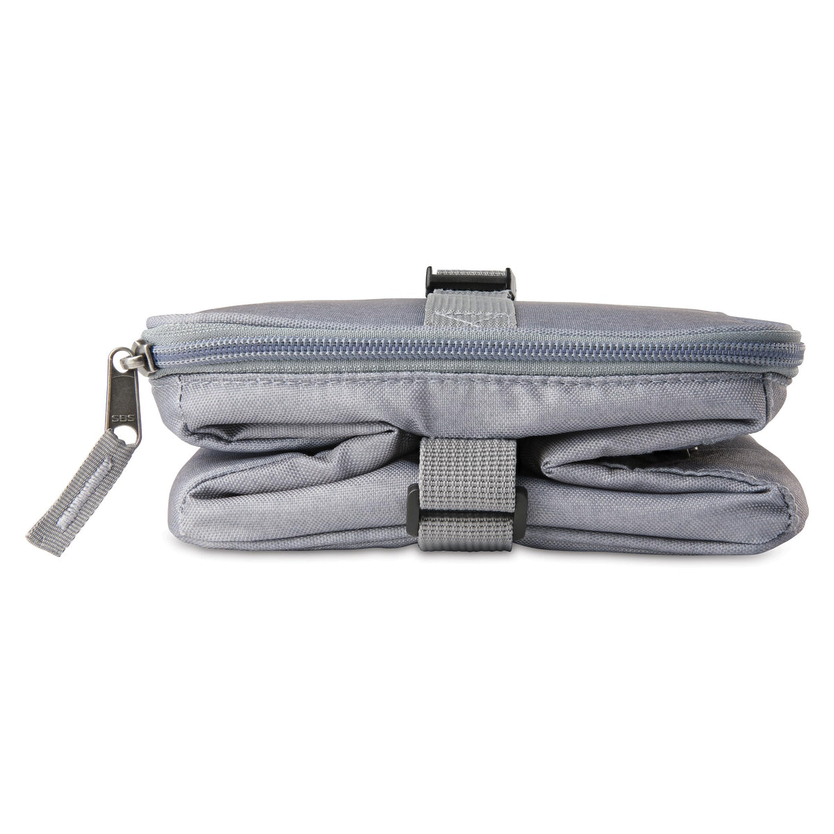 PackIt Freezable Essential Cooler Gray Fog with adjustable strap for hands-free carry.