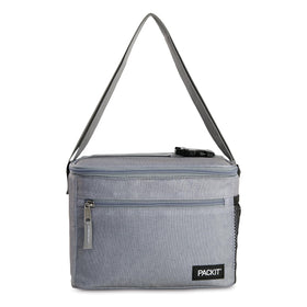 PackIt Freezable Essential Cooler Gray Fog front view showing compact design and usability.