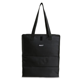PackIt Freezable Grocery Tote in black, folded for compact storage and reuse.