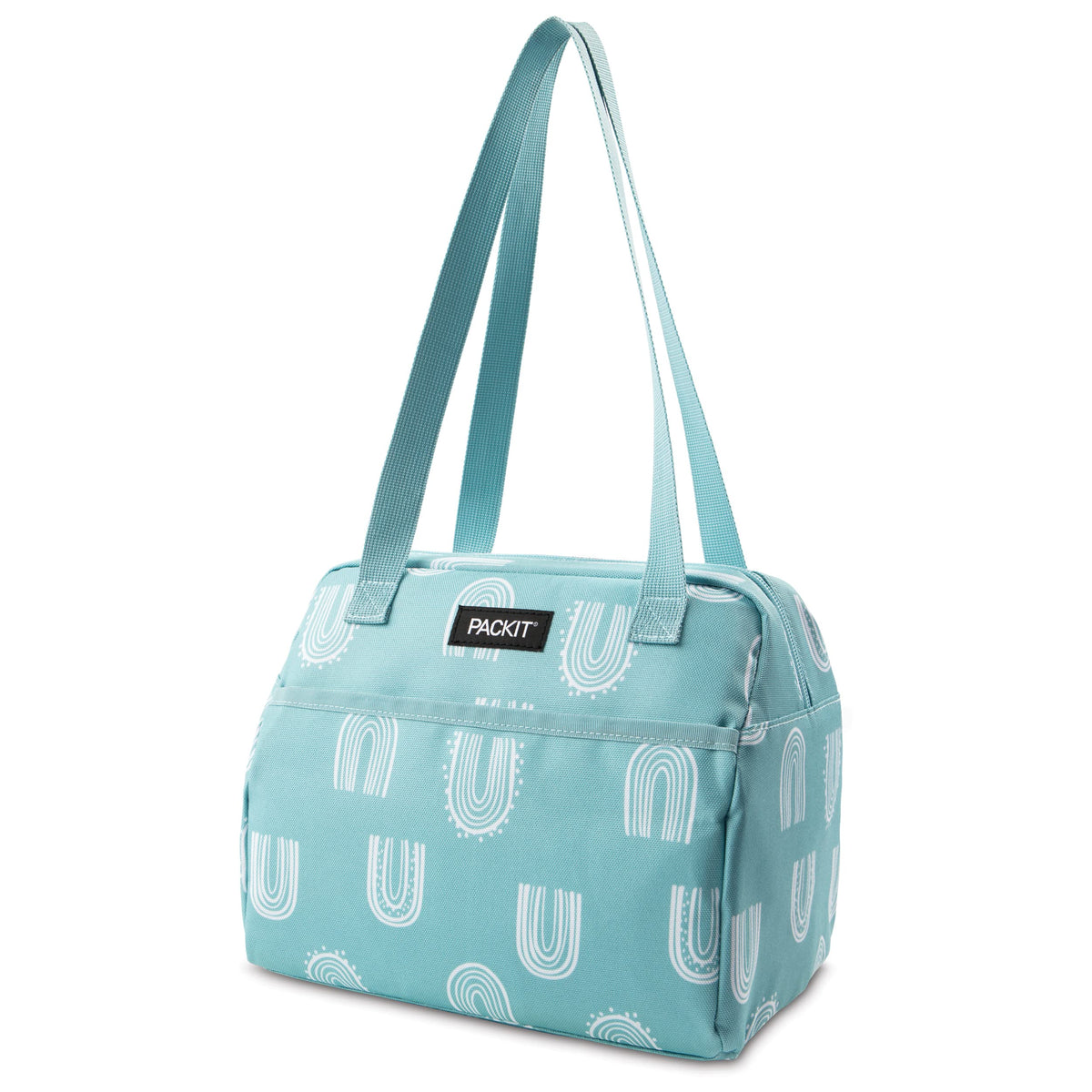 PackIt Freezable Hampton lunch bag Desert Arch front view showing spacious interior for meals
