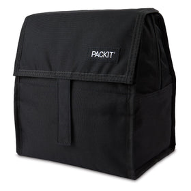 PackIt Freezable Lunch Bag black folded for compact freezer storage.