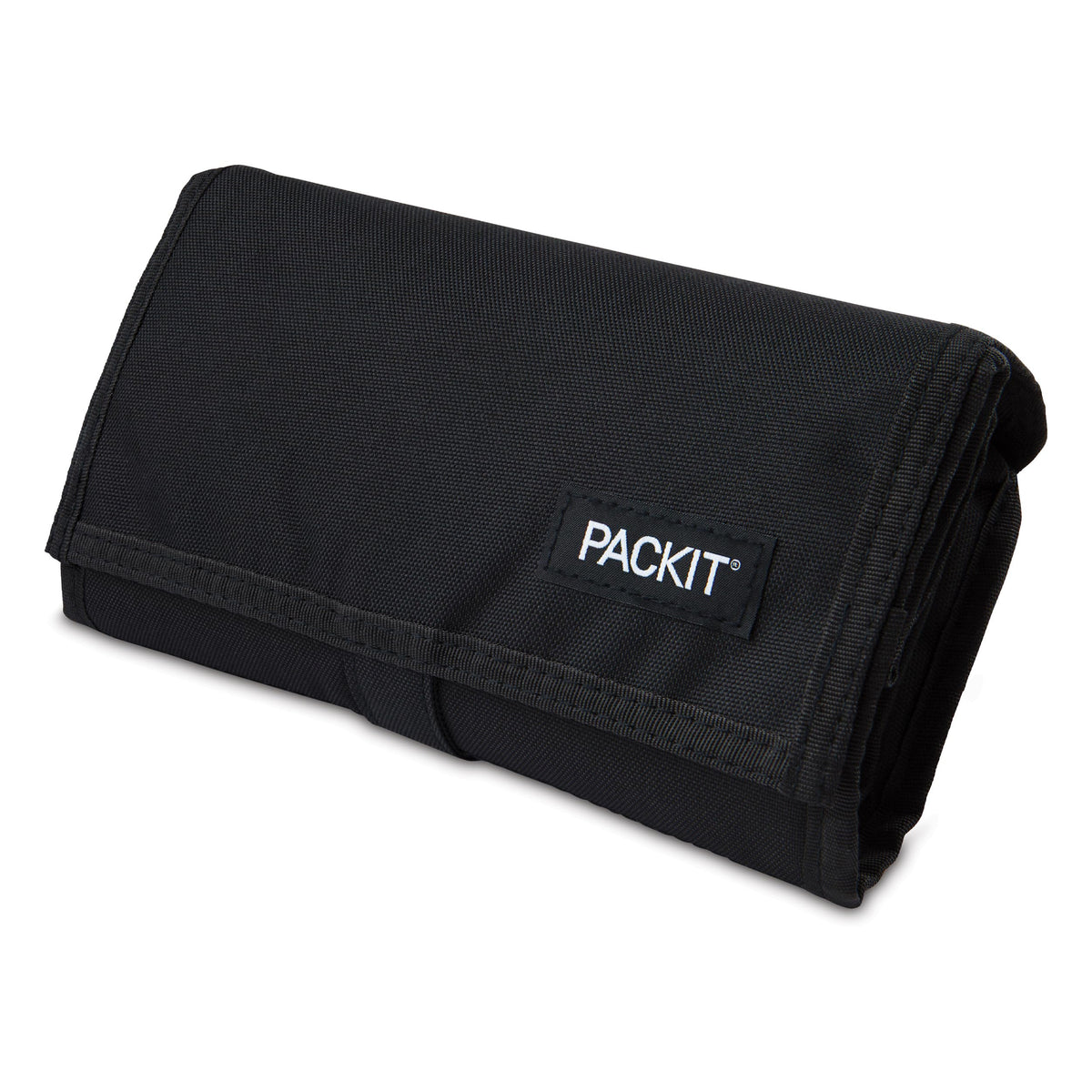 PackIt Freezable Lunch Bag black in use for school lunches.