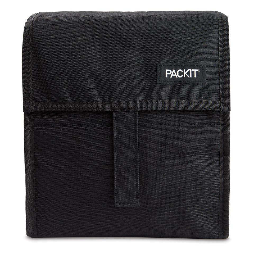 PackIt Freezable Lunch Bag black open showing room for two containers.