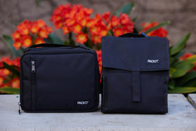 PackIt Freezable Lunch Bag black with wipe-clean interior.