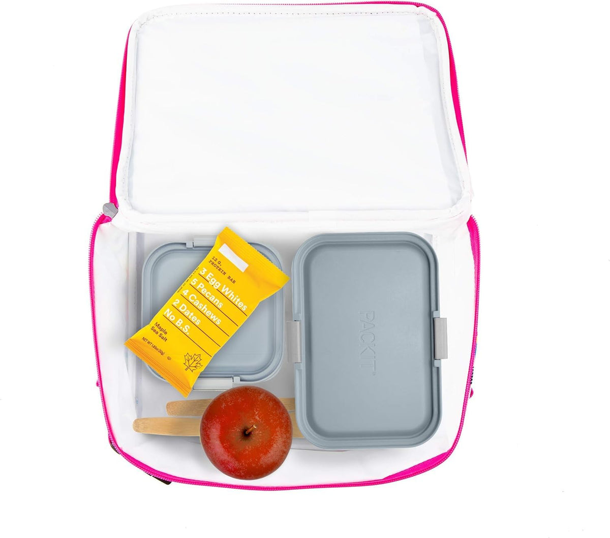 PackIt Freezable Lunch Box Rainbow Sky, exterior pocket keeps notes and napkins handy.