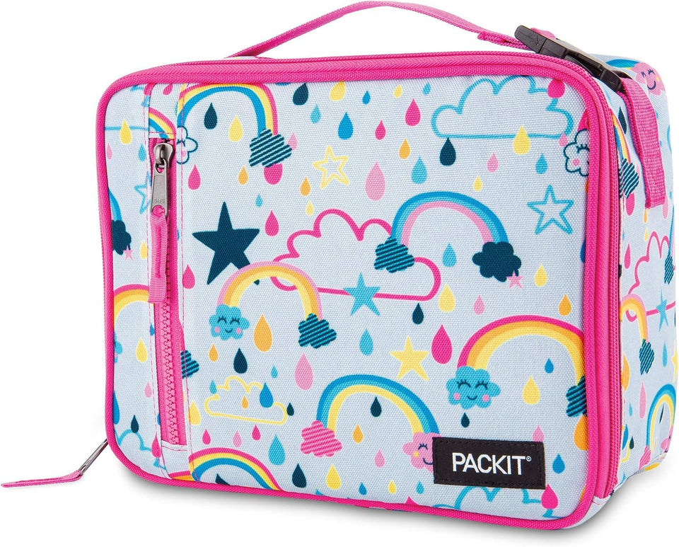 PackIt Freezable Lunch Box Rainbow Sky, front view showing built-in cooling that chills contents.