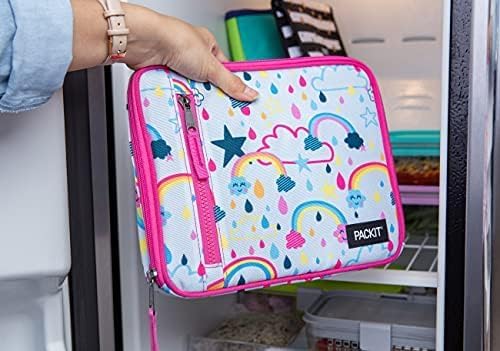 PackIt Freezable Lunch Box Rainbow Sky, zipper closure locks in cool, dry air.