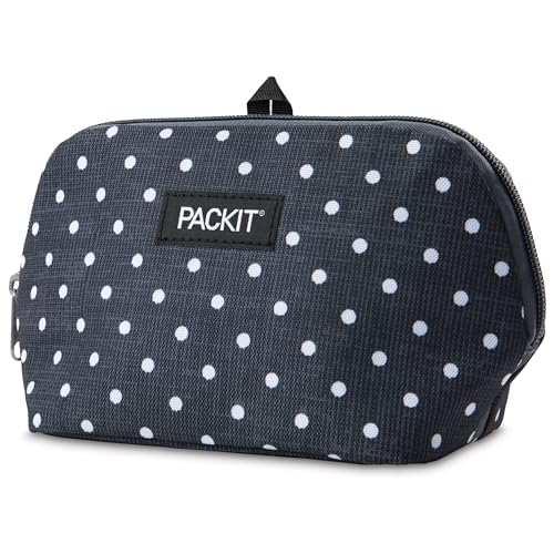 PackIt Freezable Snack Bag polka dots folded compact for travel storage and easy packing.