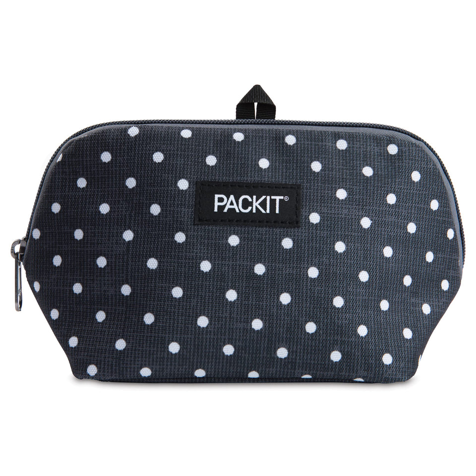 PackIt Freezable Snack Bag polka dots front view showing portable cooling for snacks.
