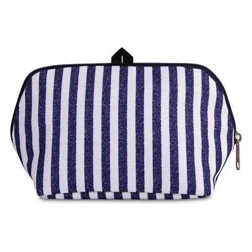 PackIt Freezable Snack Bag Seaside Stripe collapsed for compact storage