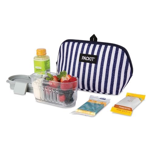 PackIt Freezable Snack Bag Seaside Stripe featuring EcoFreeze technology for built-in cooling
