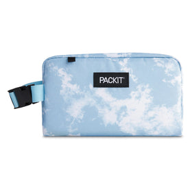 PackIt Freezable Snack Box Blue Sky open to show built-in cooling walls for fresh snacks