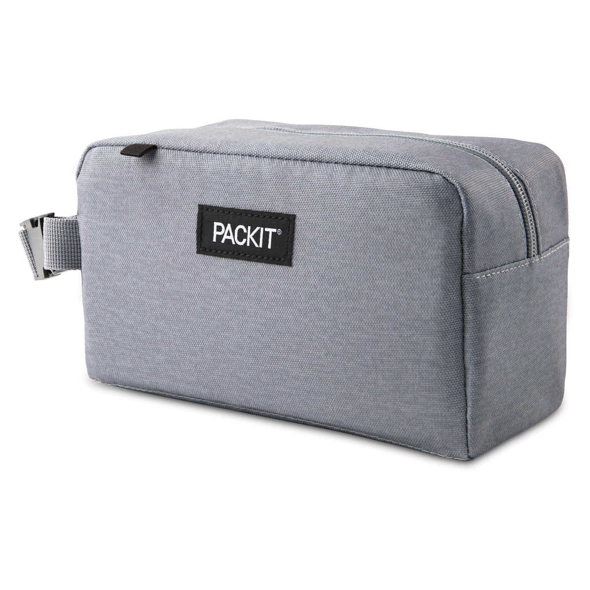 PackIt Freezable Snack Box Gray Fog open with contents ready for packing