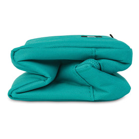 PackIt Freezable Snack Box teal with buckle handle clipped to bag for easy carry