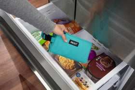 PackIt Freezable Snack Box teal interior liner shows non-toxic gel for safe cooling