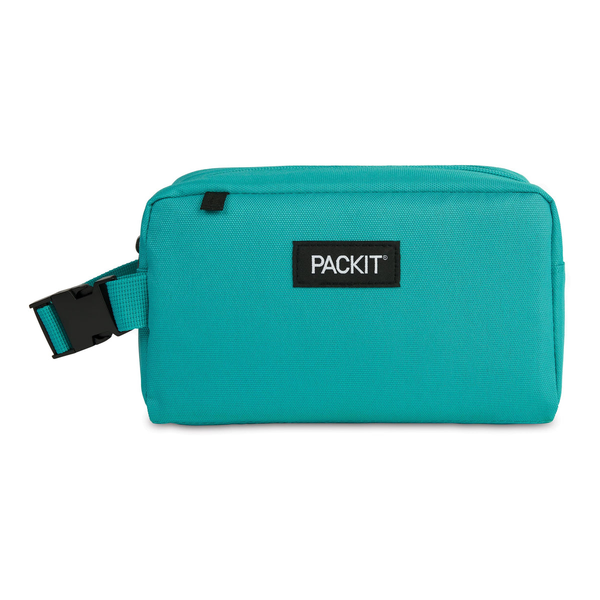 PackIt Freezable Snack Box teal open to show cooling interior for on-the-go snacks